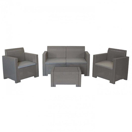 Salotto da Esterno in plastica effetto wicker tortora con Cuscini Balcone