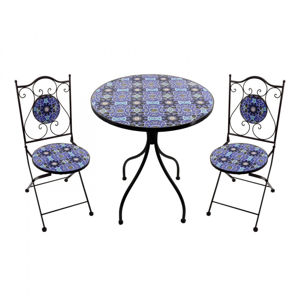 Set bistrot 2 sedie e tavolo rotondo Ø 60 cm Nox azzurro/blu pieghevole