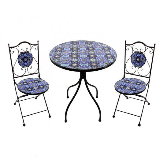 Set bistrot 2 sedie e tavolo rotondo Ø 60 cm Nox azzurro/blu pieghevole
