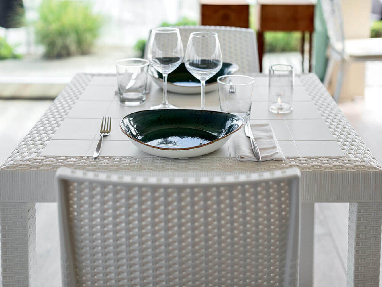 Tavolo 150x90 cm Rettangolare Fisso in Wicker Bianco