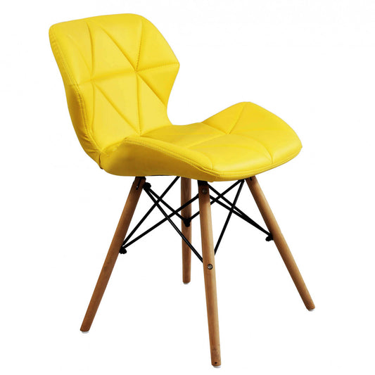 Sedia gialla in Ecopelle con Gambe in legno senza Braccioli