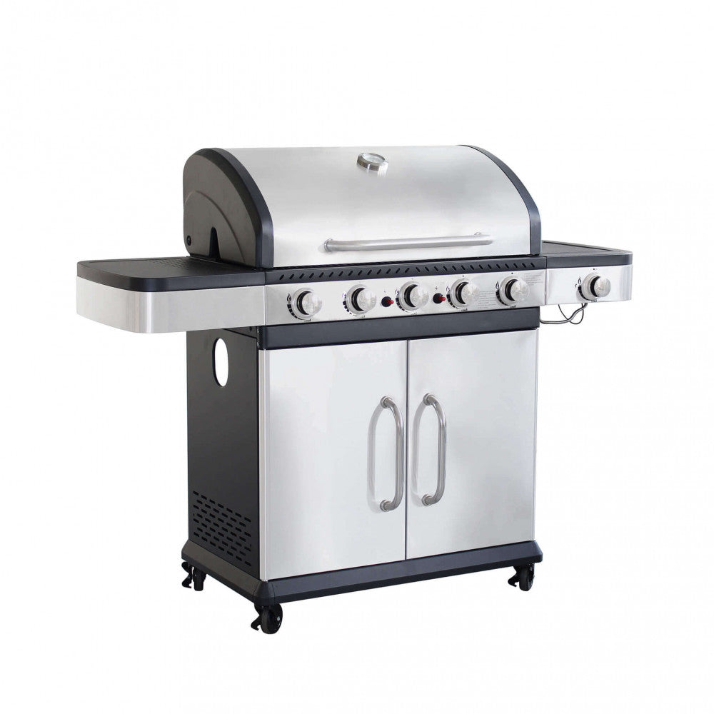 Barbecue a gas in acciaio inox 5 fuochi con fornello laterale