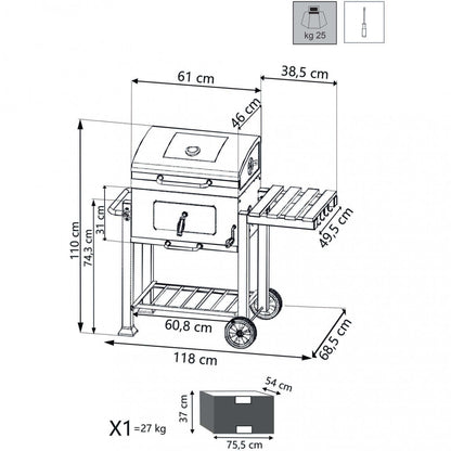 Barbecue a carbonella antracite acciaio 115x67x107.5 cm