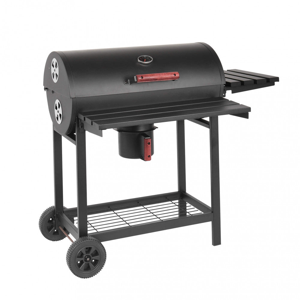 Barbecue a carbonella con 2 griglie e termometro in acciaio nero
