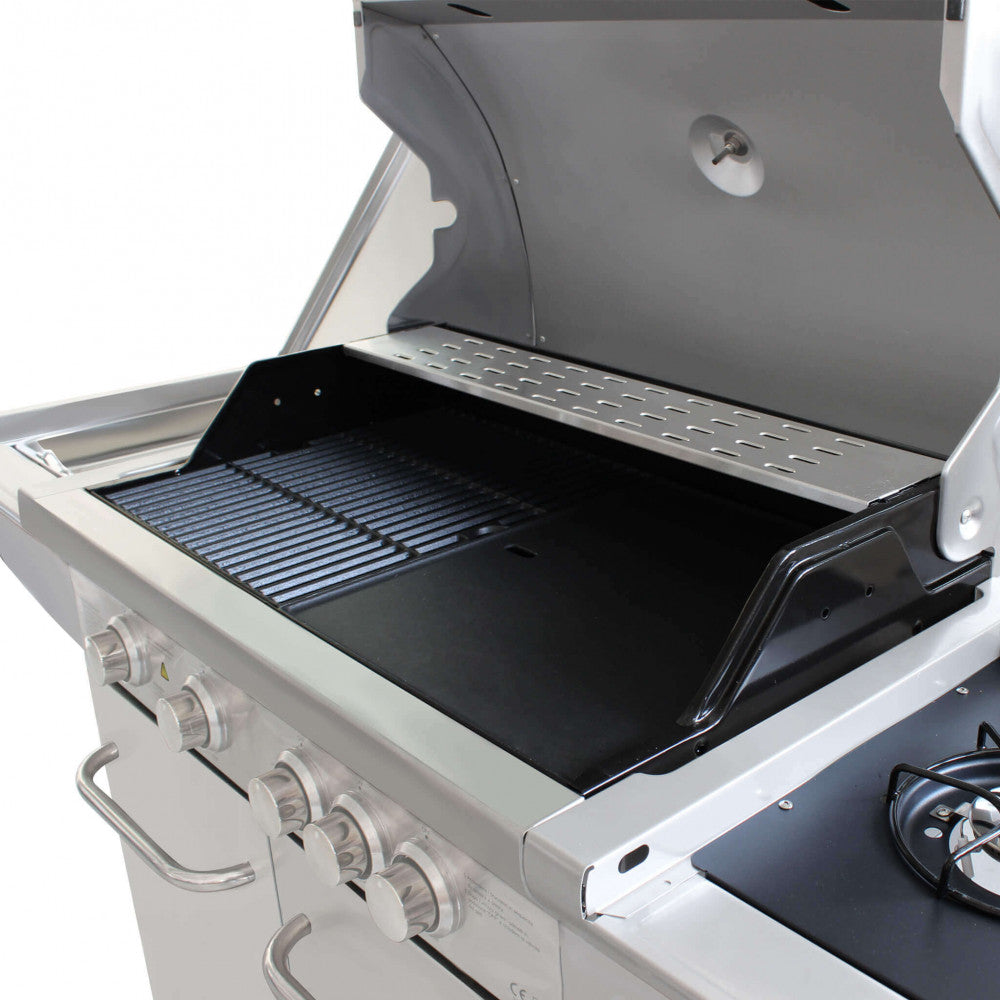 Barbecue a gas 5 fuochi in acciaio inox griglia e piastra ghisa