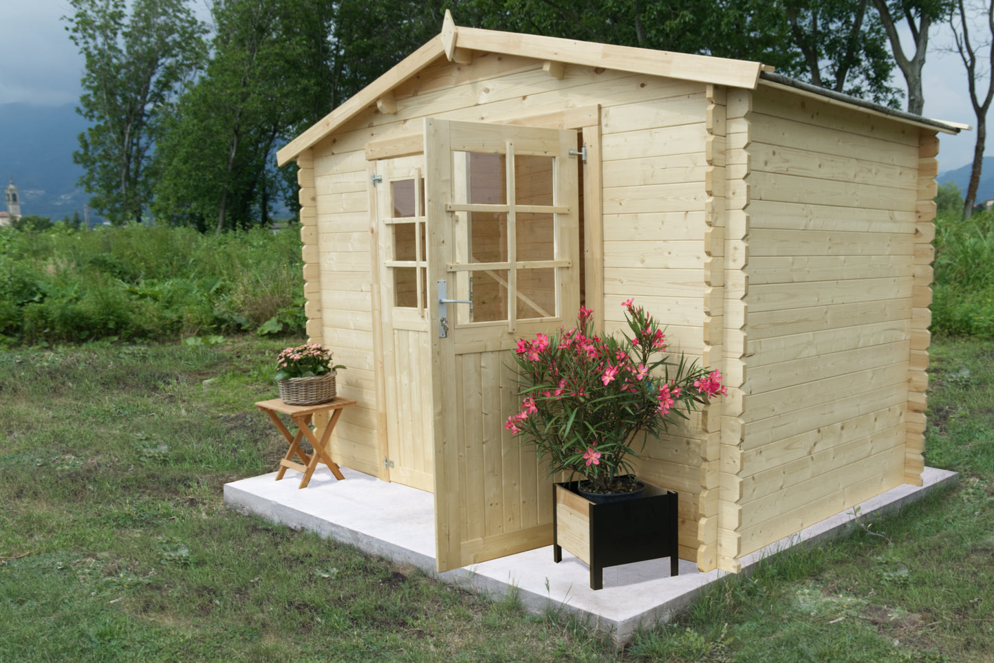 Casetta 3x3 di Legno Blockhouse spessore 28 mm Rimessa per Attrezzi da Giardino
