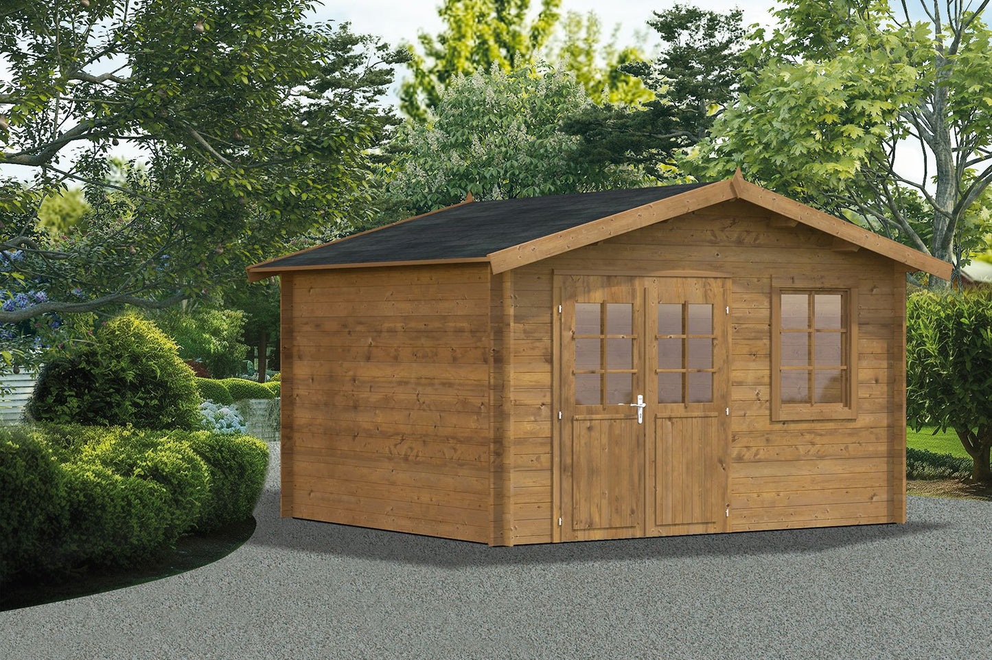 Casetta di Legno 380x370 cm Block House 28 mm Ripostiglio da Giardino