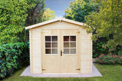 Casetta in Legno Abete Grezzo Blockhouse 246x300 cm con Porta Doppia