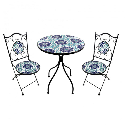 Set bistrot 2 sedie e tavolo rotondo Ø 60 cm Mors blu pieghevole