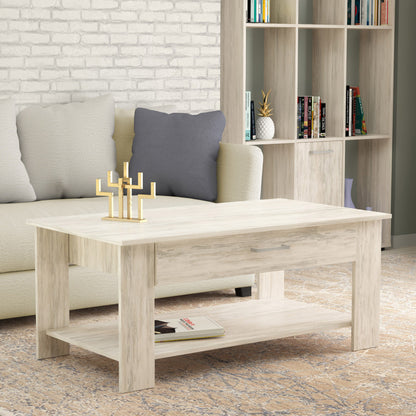Tavolino da Caffè Rettangolare Mobile Basso con Ripiano in Legno di Pino