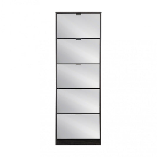 Scarpiera Grigio Scuro con Specchio 5 Ante 60x24x180 cm salvaspazio
