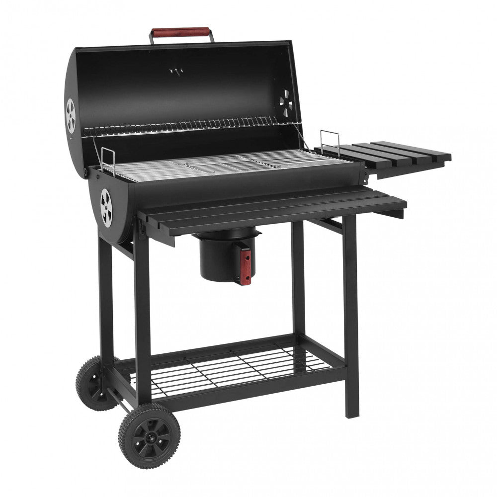 Barbecue a carbonella con 2 griglie e termometro in acciaio nero