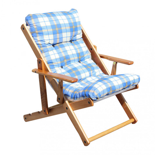 Sedia Con Braccioli Blu in Legno e Cotone 84x60x100 cm