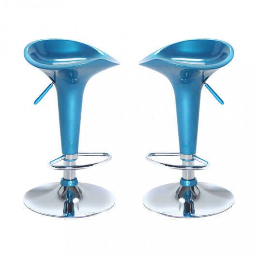 Coppia 2 Sgabelli Alti Blu Seduta in Plastica da Bar Cucina Moderni