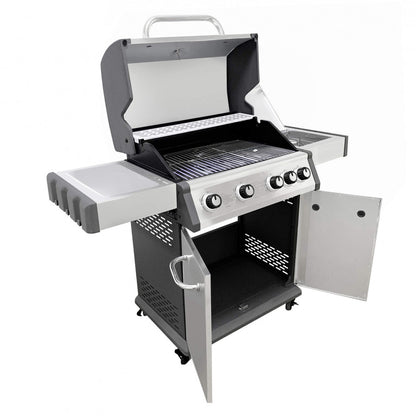 Barbecue a gas 4 fuochi con griglie in acciaio e fornello laterale