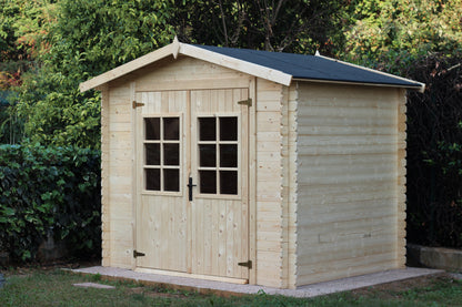 Casetta in Legno Abete Grezzo Blockhouse 246x300 cm con Porta Doppia