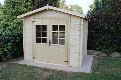 Casetta in Legno Abete Grezzo Blockhouse 246x300 cm con Porta Doppia