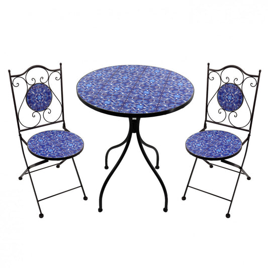 Set bistrot 2 sedie e tavolo rotondo Ø 60 cm Tiche blu pieghevole