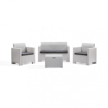 Salotto da esterno Giardino Bianco con Cuscini Elegante Design Moderno