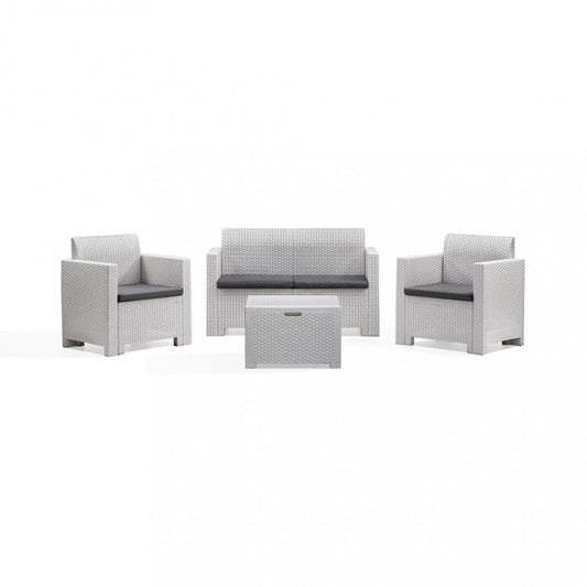 Salotto da esterno Giardino Bianco con Cuscini Elegante Design Moderno