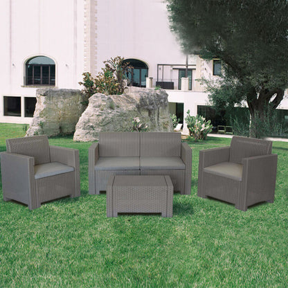 Salotto da Esterno in plastica effetto wicker tortora con Cuscini Balcone