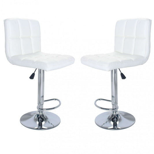 2 Sgabelli Alti Bianchi in Ecopelle con Schienale da Cucina Moderni