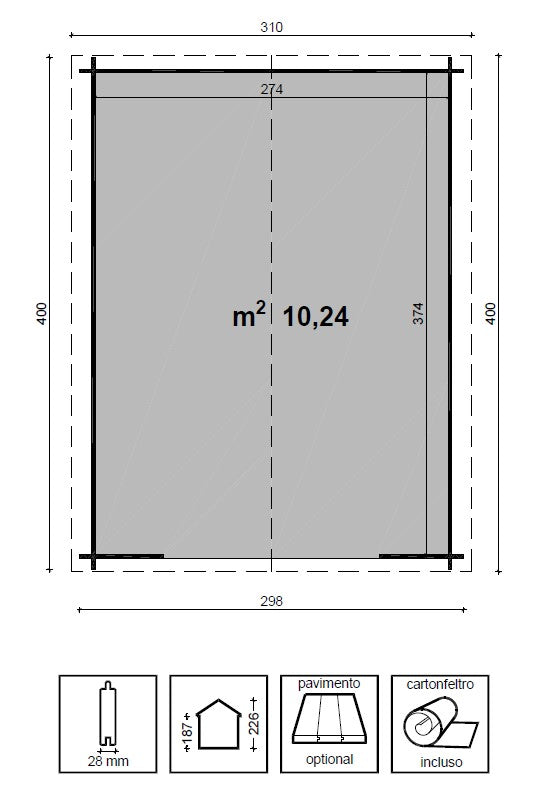 Casetta in Legno da Giardino 3x4 metri Blockhouse 28mm