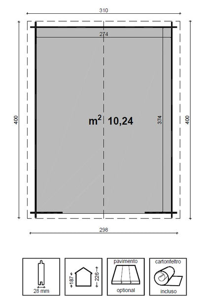 Casetta in Legno da Giardino 3x4 metri Blockhouse 28mm