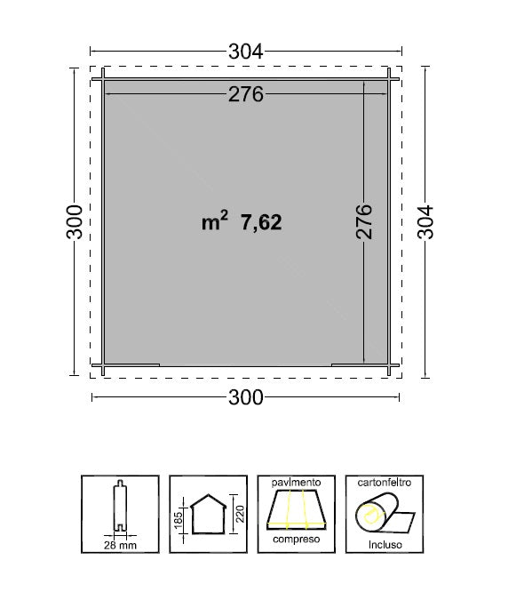 Casetta in Legno 3x3 28 mm Ripostiglio Attrezzi Block House da Giardino