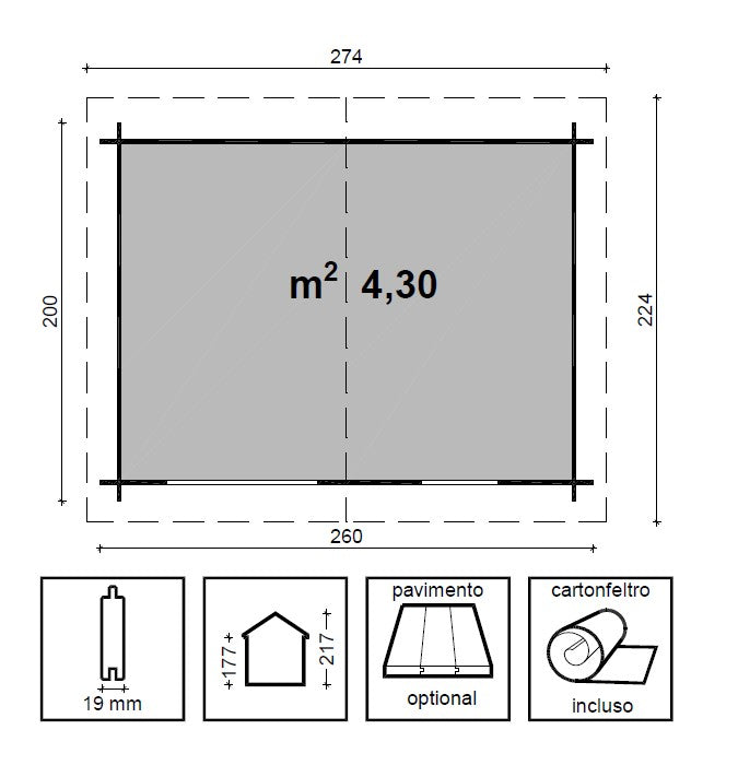 Casetta in Legno Impregnata 2.6x2 19 mm Box per Attrezzi