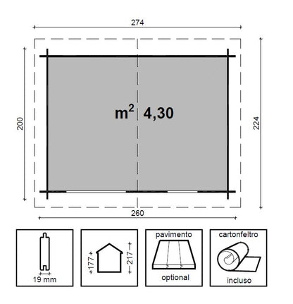 Casetta in Legno Impregnata 2.6x2 19 mm Box per Attrezzi