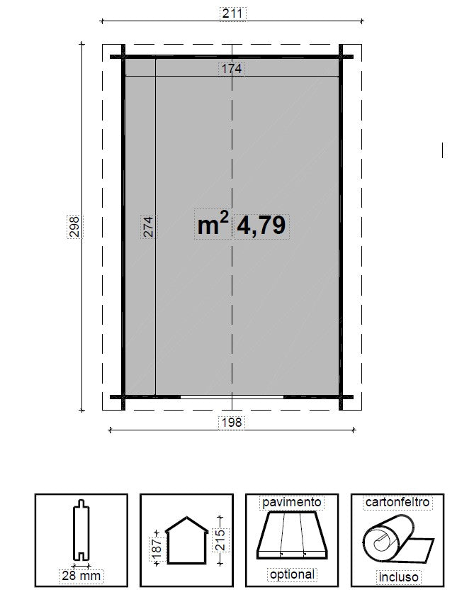 Casetta 200x300 cm da Giardino in Legno Struttura da Esterno