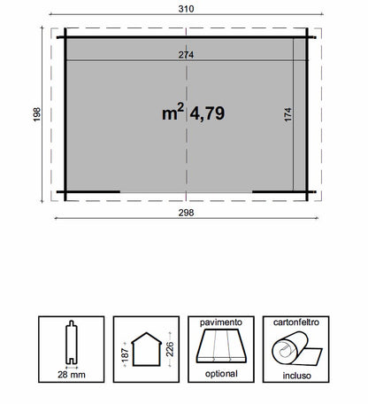 Casetta da Giardino Rimessa per Attrezzi 3x2 Block House spessore 28 mm