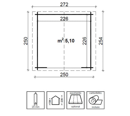 Casetta in Legno 250x250 cm Fortino in Abete Autoclave