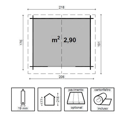 Casetta di Legno Impregnata 200x170 cm spessore 19 mmBox per Attrezzi Giardino