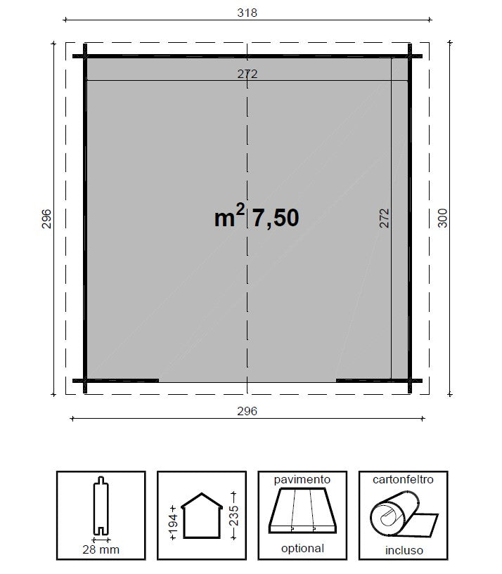 Casetta in Legno 3x3 Block House 28 mm Ripostiglio Attrezzi da Giardino