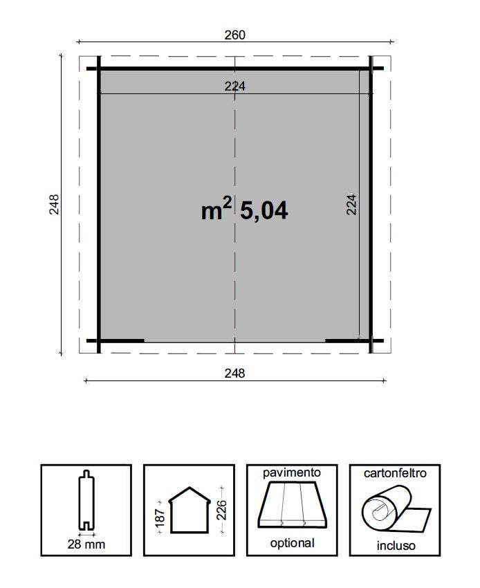 Casetta in Legno 2,5x2,5 da Giardino 28 mm Block House Porta Attrezzi