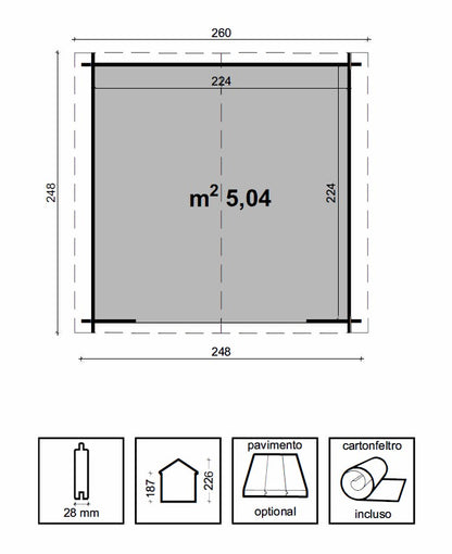 Casetta in Legno 2,5x2,5 da Giardino 28 mm Block House Porta Attrezzi