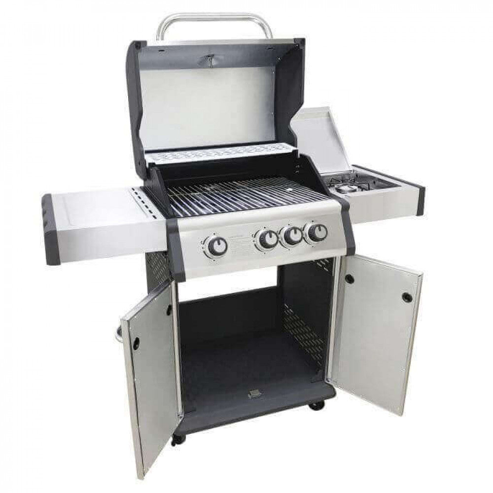 Barbecue a gas 3 fuochi con griglie in acciaio e fornello laterale da Esterno