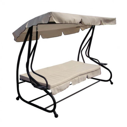 Dondolo Beige 202x114x169 cm con Cuscino e Struttura in Metallo