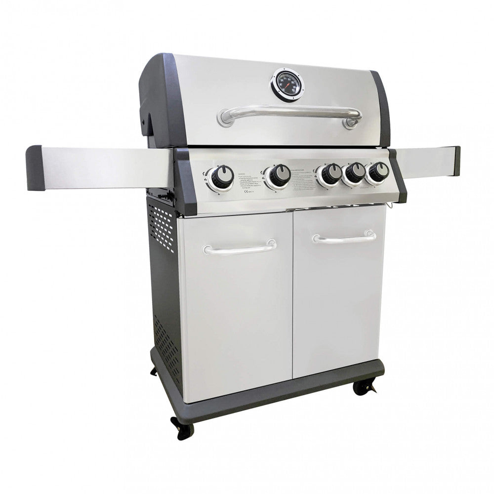 Barbecue a gas 4 fuochi con griglie in acciaio e fornello laterale