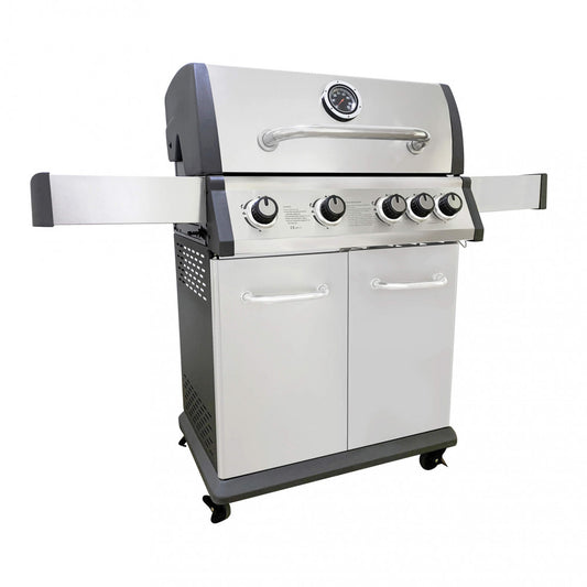 Barbecue a gas 4 fuochi con griglie in acciaio e fornello laterale