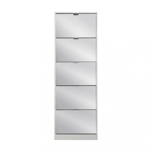 Scarpiera Rettangolare 5 Ante con Specchio 60x24x180 cm Bianco
