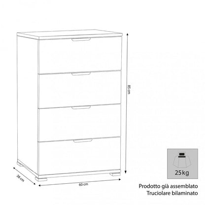 Cassettiera bianca 60x38x85 cm moderna e capiente