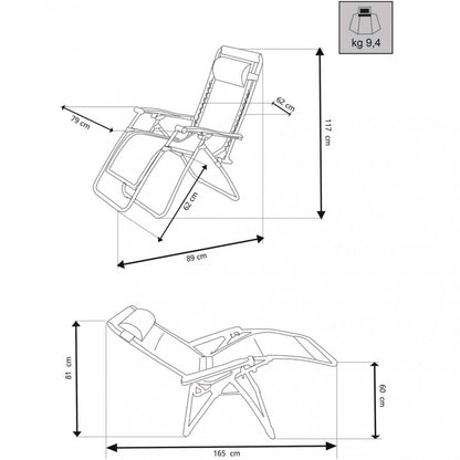 Sdraio Comfort con Braccioli Basculante Nero Spiaggia Giardino