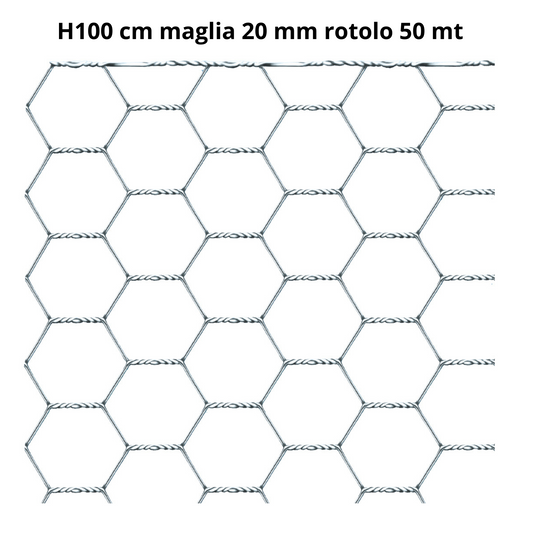 Rete per recinzioni tripla torsione H 100 cm maglia 20 mm