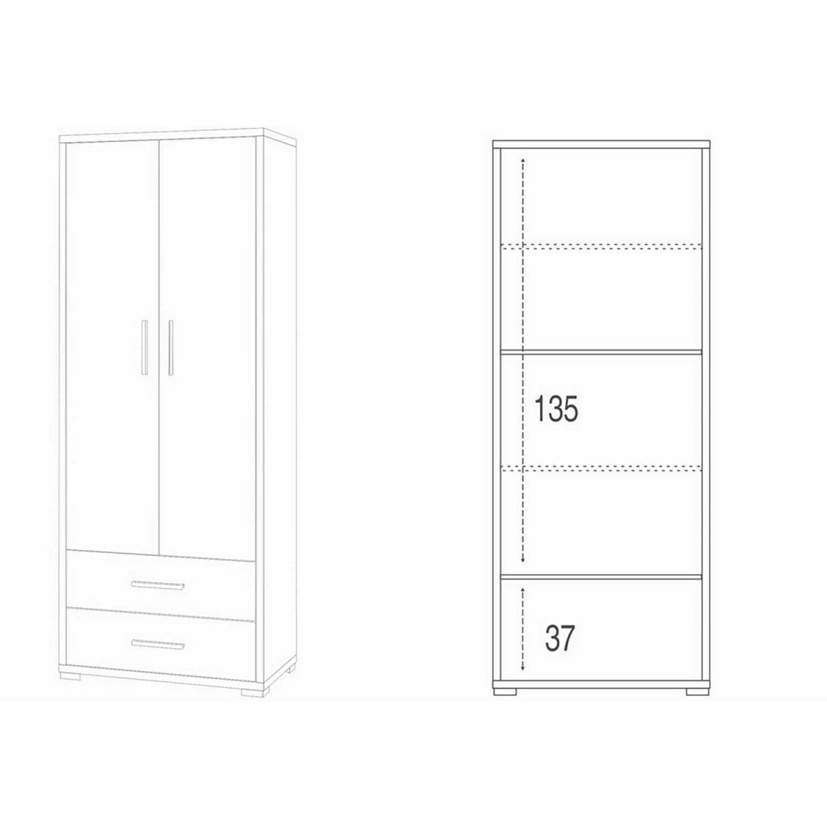Armadio 2 Ante con Cassetti Bianco Noce in Legno Documenti Ufficio Mobile