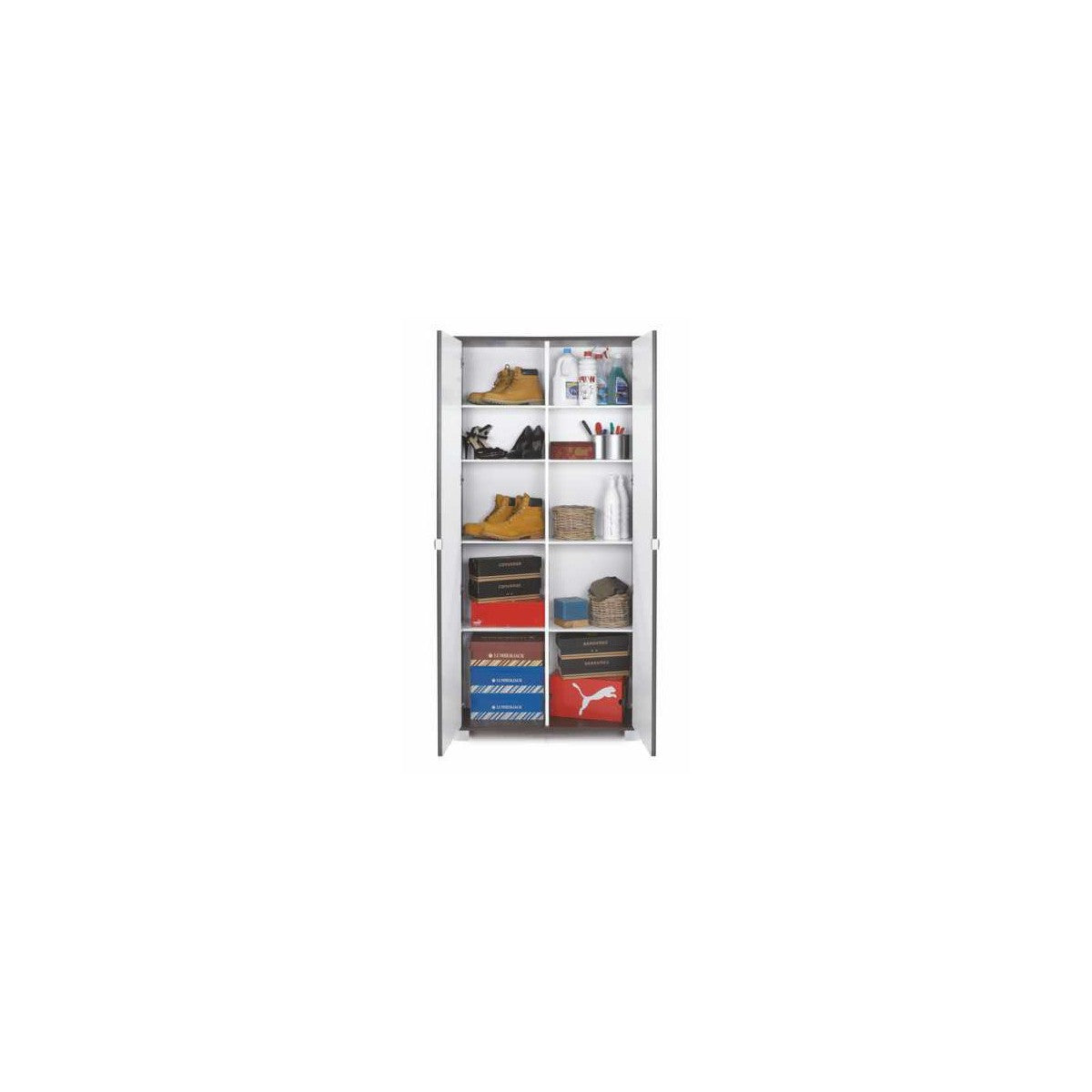 Armadio a 2 Ante Slim Mobile 190 Grigio con Specchio Ripiani Ingresso Scarpiera