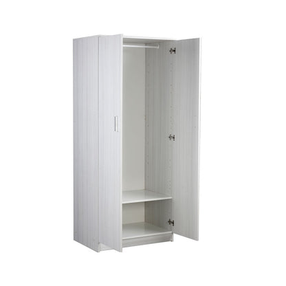 Armadio Bianco 180 2 Ante Appendiabiti Mobile con Ripiano Ufficio Camera Letto