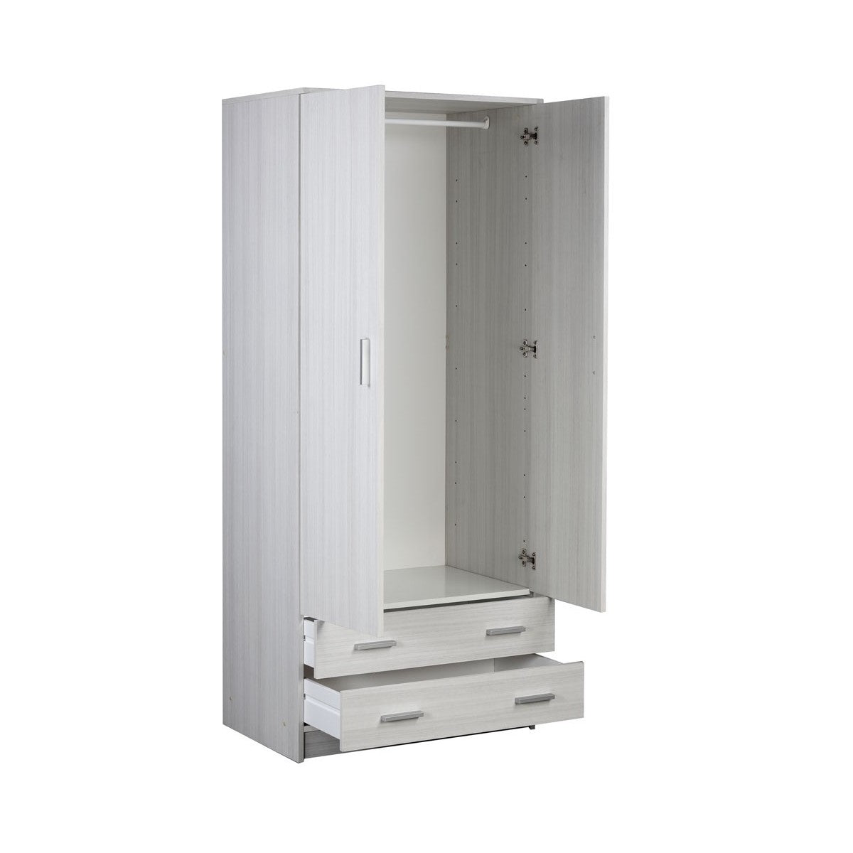 Armadio Bianco 180 h 2 Ante con 2 Cassetti Appendiabiti Mobile Camera da Letto